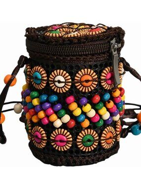 novelty boho beaded purses for women, cute western crossbody woven bag cell purs